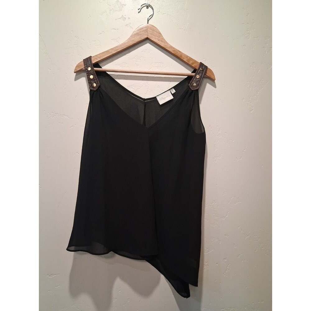 Shyanne Size S Semi Sheer Black Studded Asymmetrical Tank Top V-Neck Western